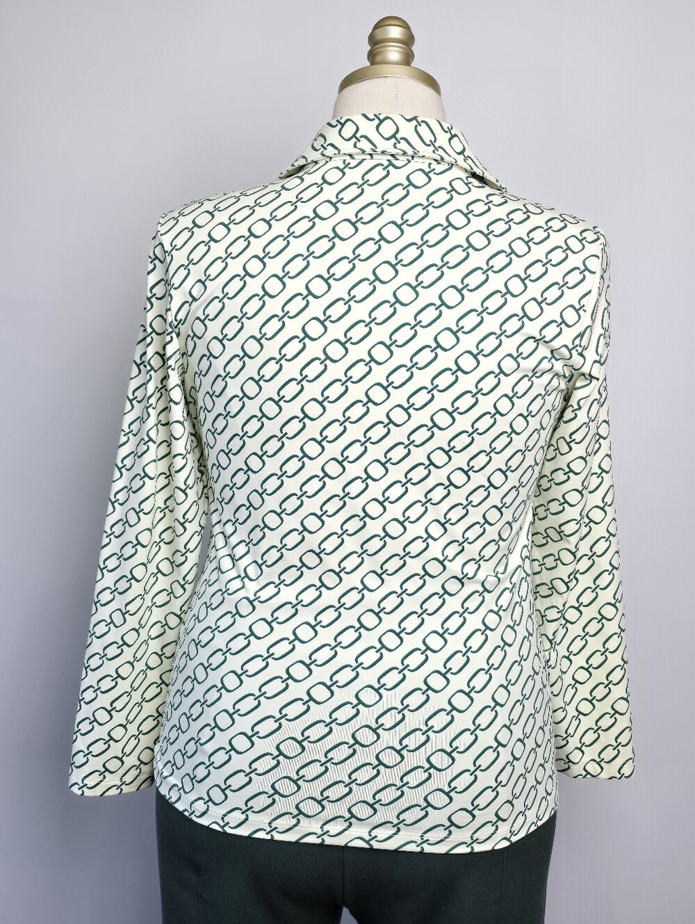 J McLaughlin Catalina Cloth Equestrian Chain Print Blouse Long Sleeve Top M - Picture 2 of 8